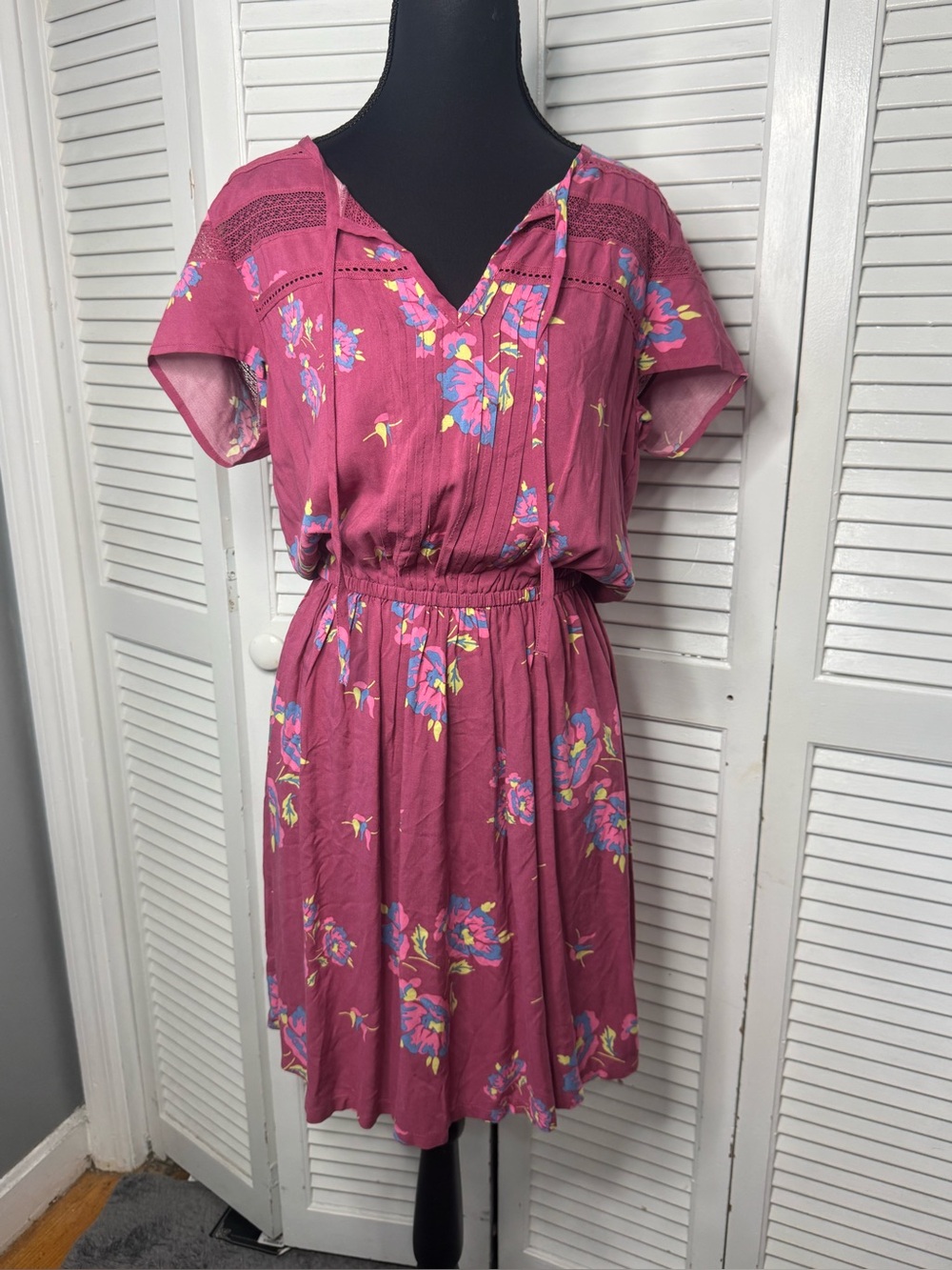 Matilda Jane Art Class Mauve Pink Floral Shift Feminine Peasant Mini Dress Small